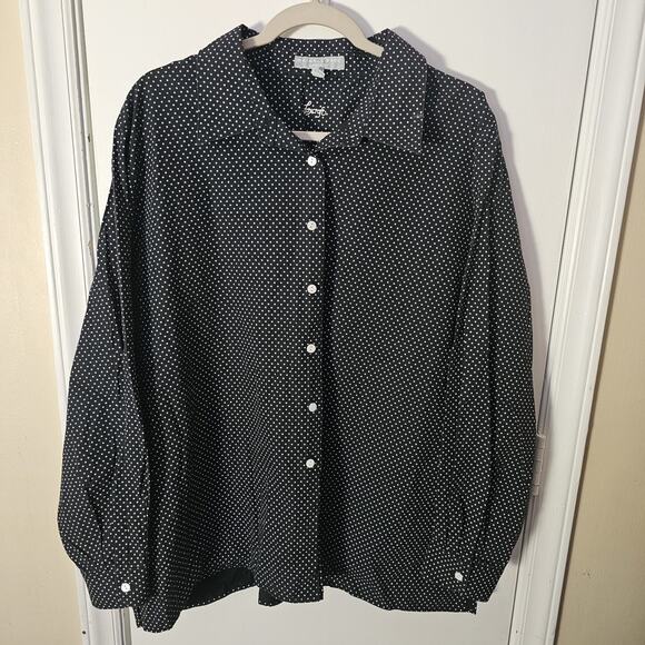 Foxcroft Women's Button Blouse Black White Polka Dots Sz 22W Casual Whimsy Art - Picture 1 of 4